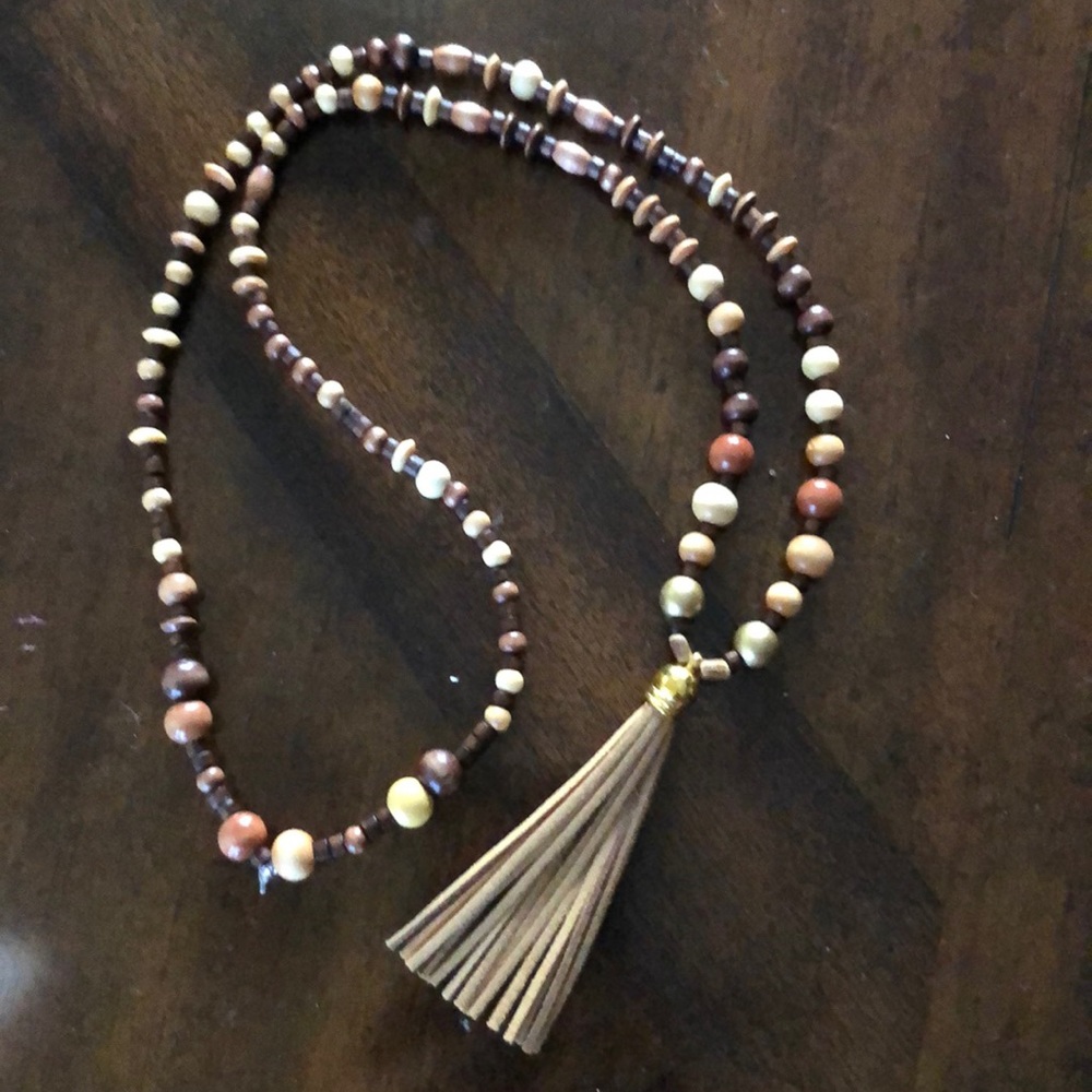 Beautiful wooden beaded long necklace